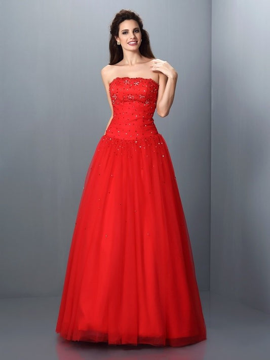 Sleeveless Strapless Beading Gown Long Ball Organza Quinceanera Dresses