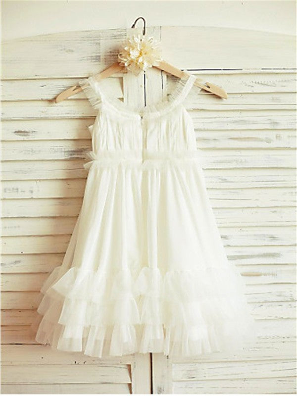 Chiffon Ruffles Sleeveless A-line/Princess Tea-Length Straps Flower Girl Dresses