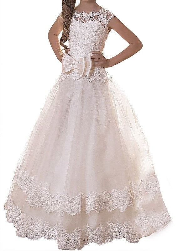 Scoop Sash/Ribbon/Belt Tulle Floor-Length Sleeveless A-line/Princess Flower Girl Dresses