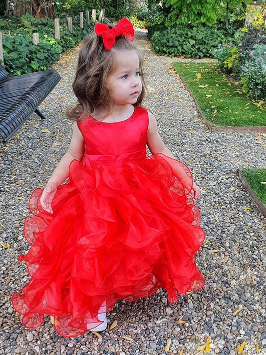 Gown Layers Scoop Organza Ball Sleeveless Ankle-Length Flower Girl Dresses