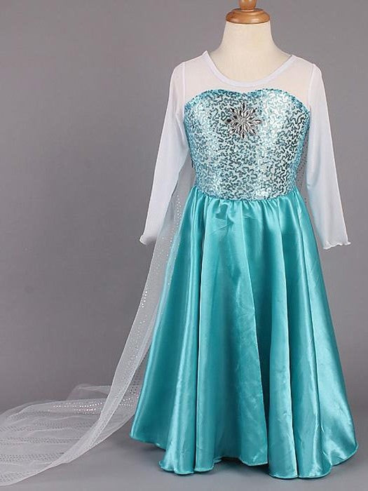 A-line/Princess Scoop Long Satin Beading Sleeves Long Flower Girl Dresses