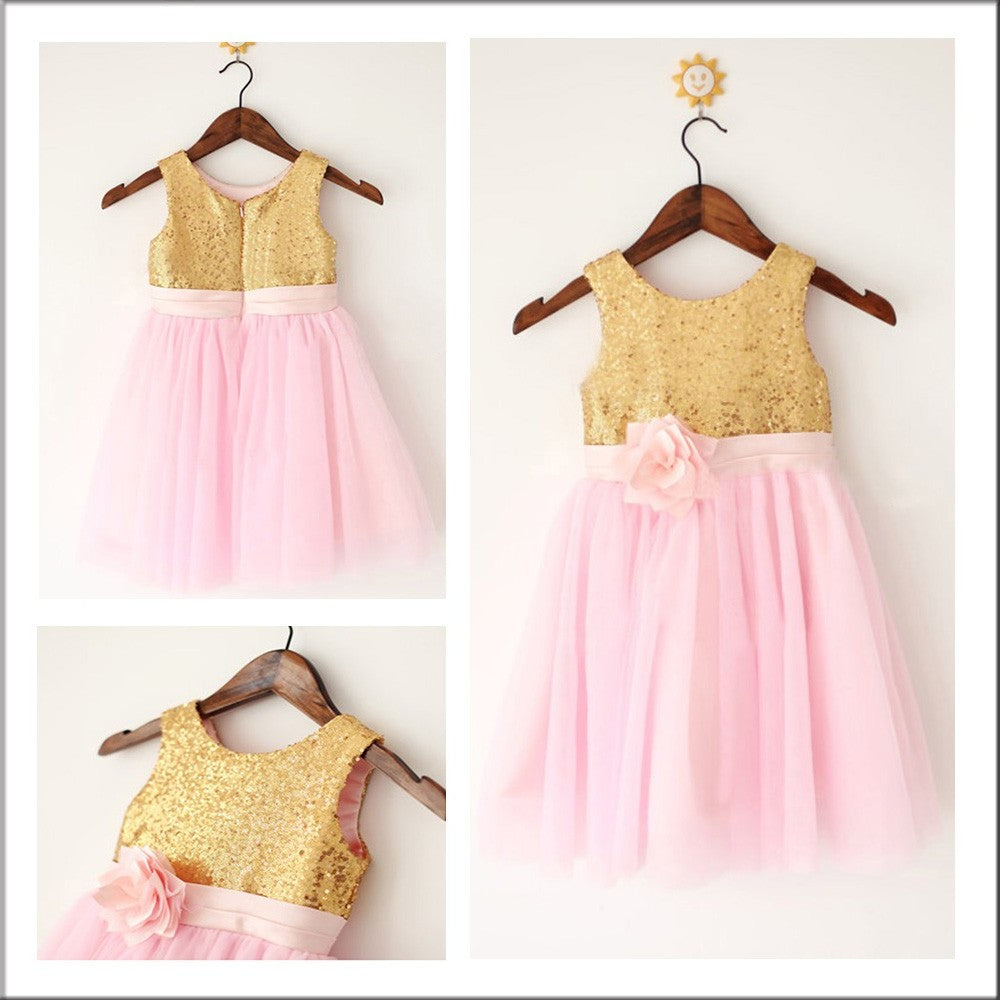 Sleeveless A-Line/Princess Scoop Sequin Tulle Long Flower Girl Dresses