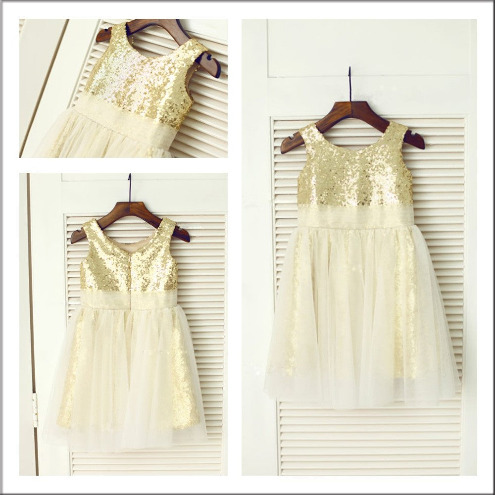 Sequins Sleeveless Scoop A-Line/Princess Long Sequin Flower Girl Dresses