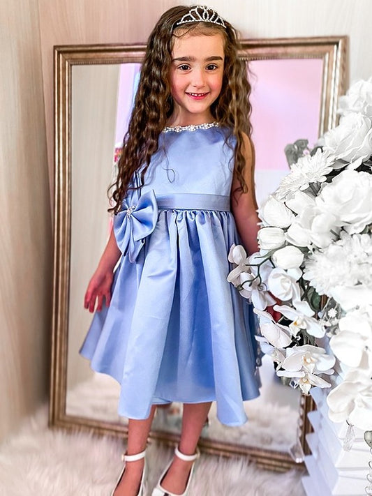 Sleeveless Satin Scoop Bowknot A-Line/Princess Knee-Length Flower Girl Dresses