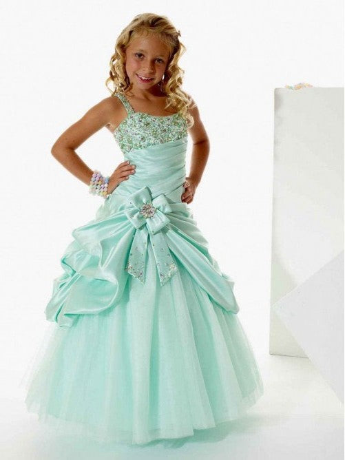 Long Satin Sleeveless A-line/Princess Beading Straps Flower Girl Dresses