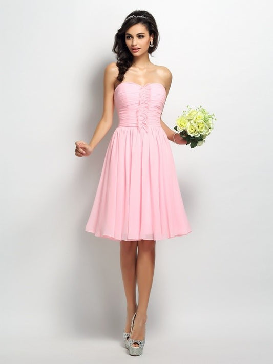 Strapless Sleeveless A-Line/Princess Short Pleats Chiffon Bridesmaid Dresses