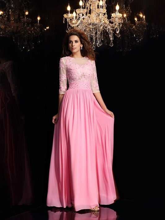 Long Sleeves 1/2 Silk A-Line/Princess Applique Scoop like Satin Dresses