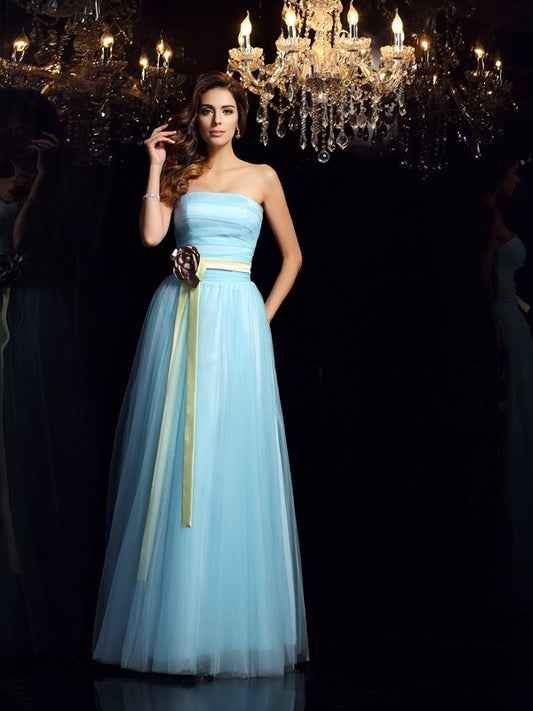 Long Strapless Sash/Ribbon/Belt Sleeveless Gown Ball Satin Quinceanera Dresses