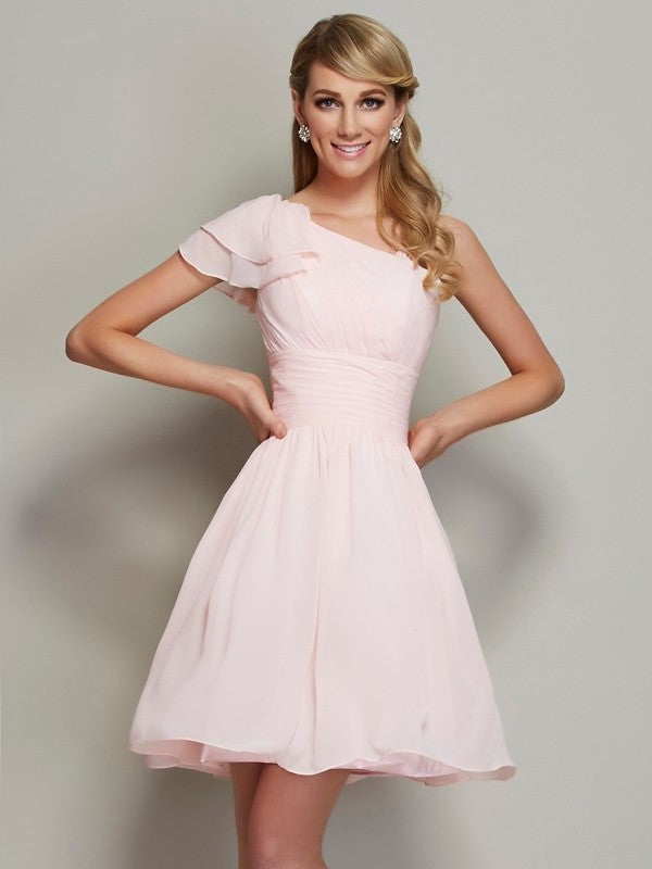 Straps Short A-Line/Princess Sleeveless Pleats Chiffon Bridesmaid Dresses