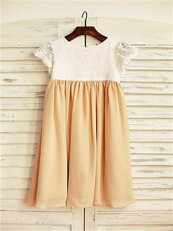 Sleeves Scoop Short Chiffon A-line/Princess Tea-Length Flower Girl Dresses