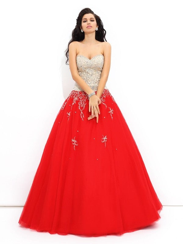 Beading Sweetheart Sleeveless Gown Ball Long Satin Quinceanera Dresses