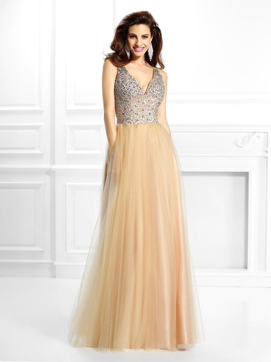 Gown V-neck Beading Ball Sleeveless Long Satin Quinceanera Dresses