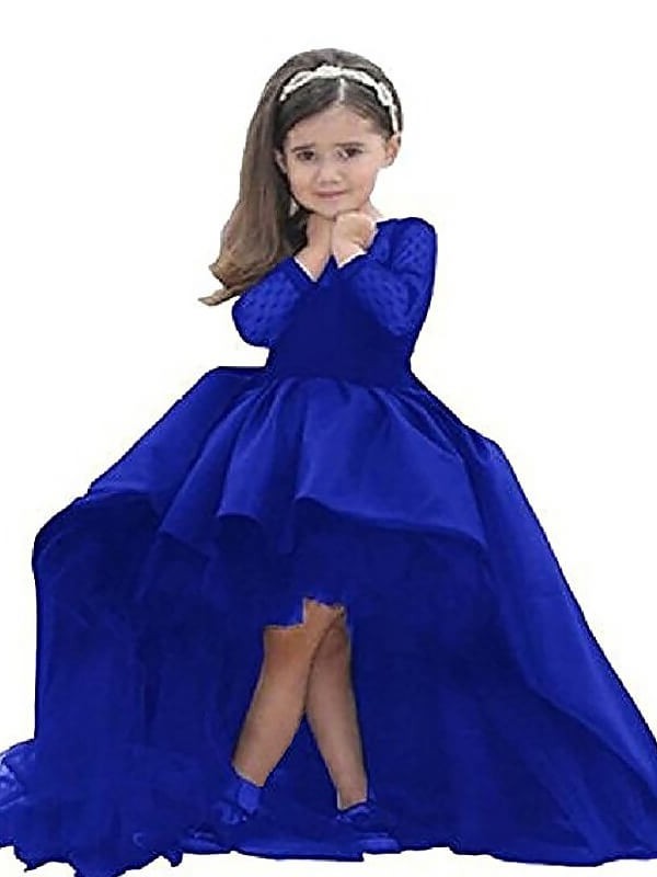 Train Sweep/Brush Sash/Ribbon/Belt Sleeves Ball Gown Satin Scoop Long Flower Girl Dresses