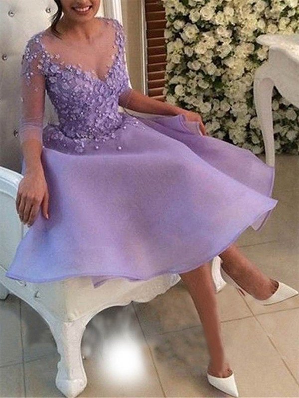 Applique Short With A-Line V-neck Cut Organza Lilac Homecoming Dresses