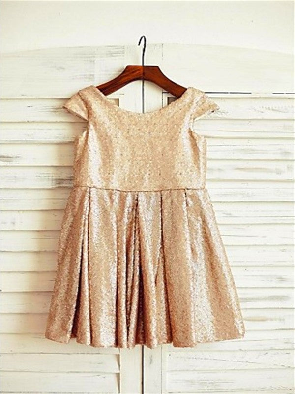 Tea-Length Sleeves Scoop Short Sequins A-line/Princess Flower Girl Dresses