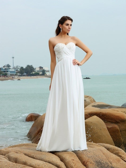 Long Sweetheart Chiffon Beading A-Line/Princess Sleeveless Beach Wedding Dresses