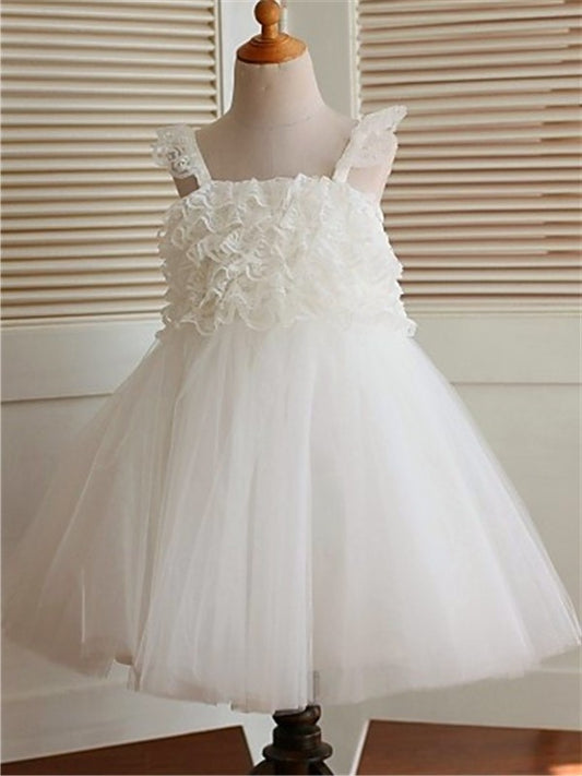 A-line/Princess Sleeveless Tea-Length Ruffles Organza Straps Flower Girl Dresses