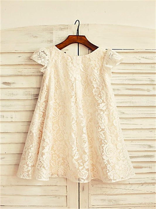 Scoop A-line/Princess Sleeves Tea-Length Lace Short Flower Girl Dresses