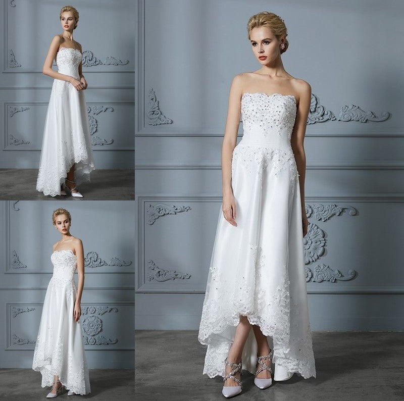 Sweetheart Beading A-Line/Princess Sleeveless Asymmetrical Tulle Wedding Dresses