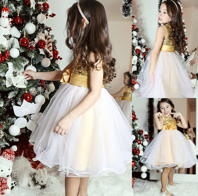 Scoop Sleeveless A-Line/Princess Tea-Length Organza Sequin Flower Girl Dresses