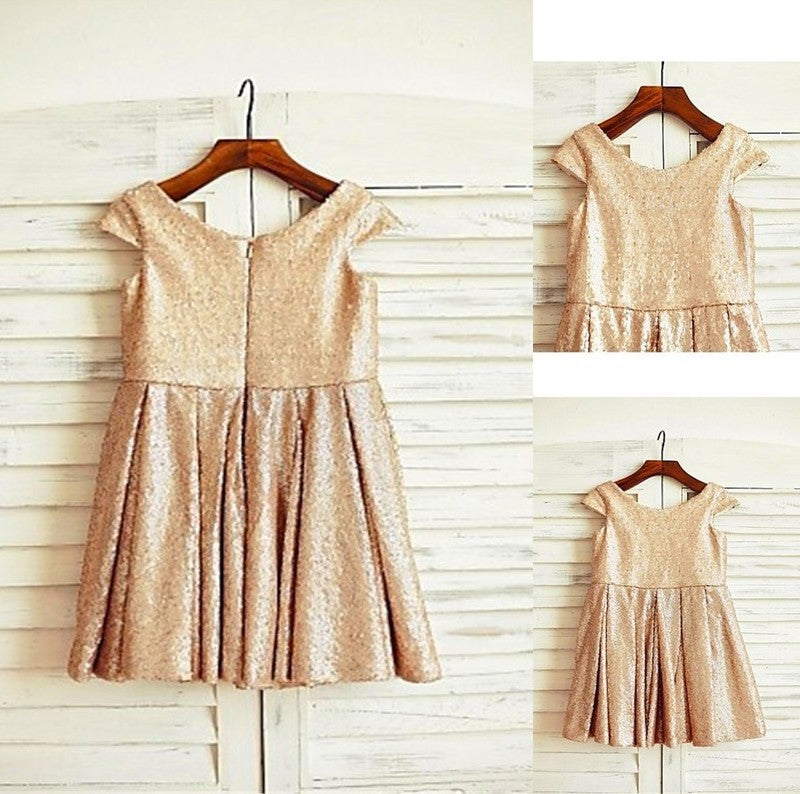 Tea-Length Sleeves Scoop Short Sequins A-line/Princess Flower Girl Dresses