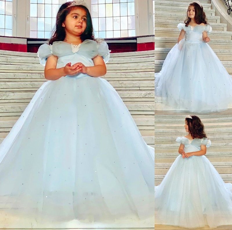 Tulle Rhinestone Ball Gown Off-the-Shoulder Floor-Length Sleeveless Flower Girl Dresses