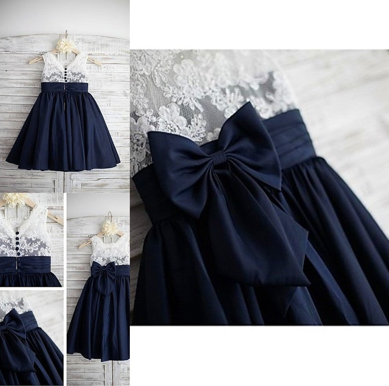 Straps Bowknot Taffeta Sleeveless A-line/Princess Tea-Length Flower Girl Dresses