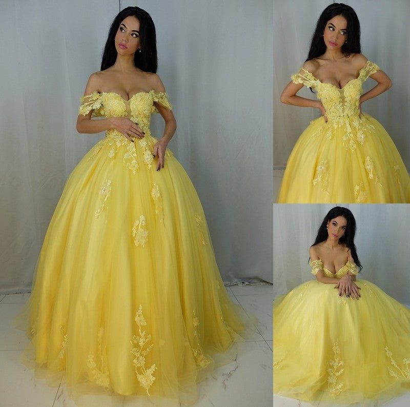 Applique Gown Ball Sleeveless Tulle Off-the-Shoulder Sweep/Brush Train Dresses