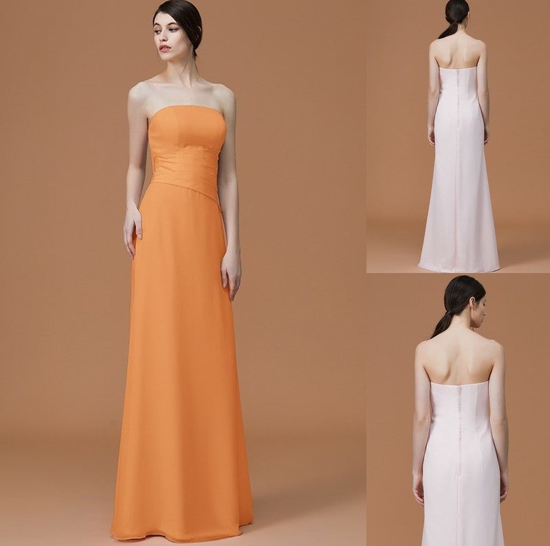 Strapless Floor-Length Sleeveless Ruched A-Line/Princess Chiffon Bridesmaid Dresses