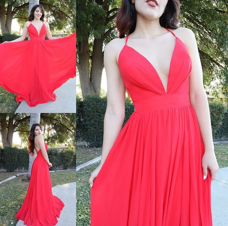 Straps A-Line/Princess Chiffon Spaghetti Ruffles Sleeveless Floor-Length Dresses