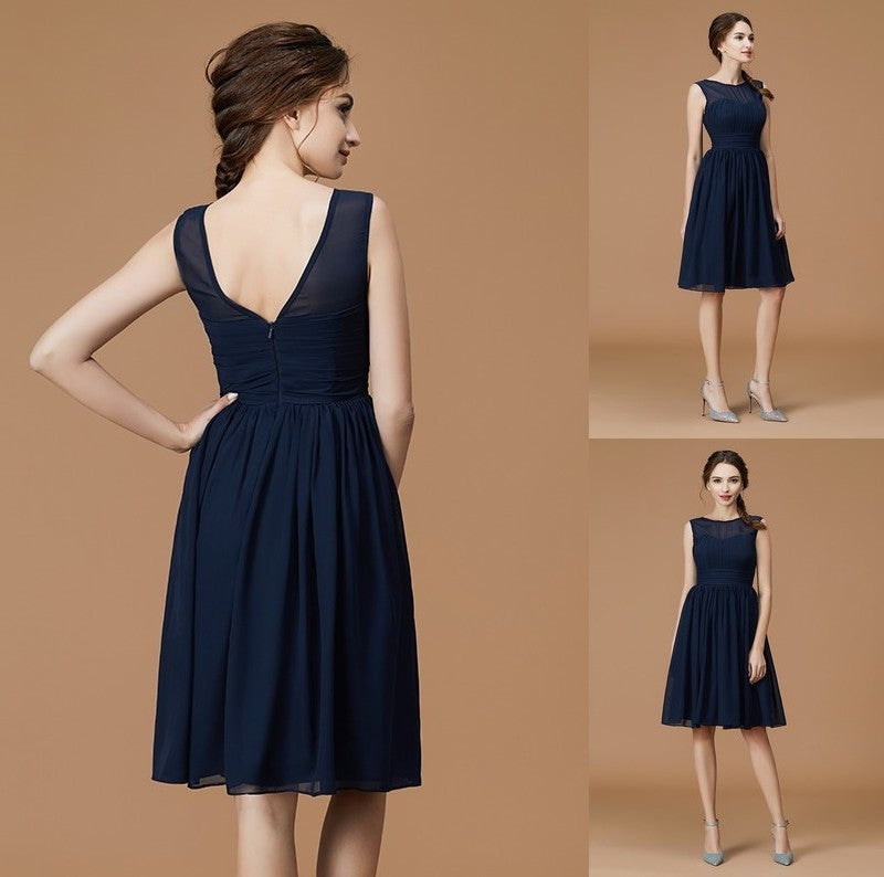 Short/Mini Ruffles Sleeveless Bateau A-Line/Princess Chiffon Bridesmaid Dresses