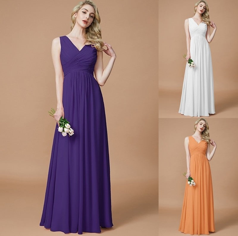 V-neck Ruched Floor-Length Sleeveless A-Line/Princess Chiffon Bridesmaid Dresses