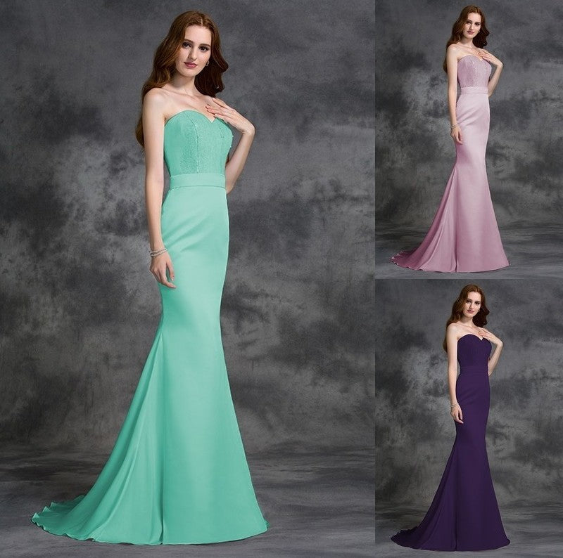 Sweetheart Long Beading Trumpet/Mermaid Sleeveless Satin Chiffon Bridesmaid Dresses