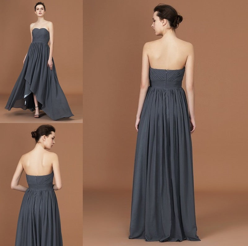 Asymmetrical A-Line/Princess Sleeveless Ruched Sweetheart Floor-Length Chiffon Bridesmaid Dresses