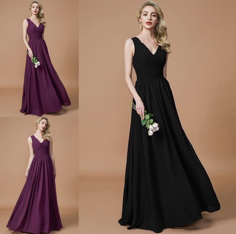 V-neck A-Line/Princess Floor-Length Sleeveless Chiffon Bridesmaid Dresses