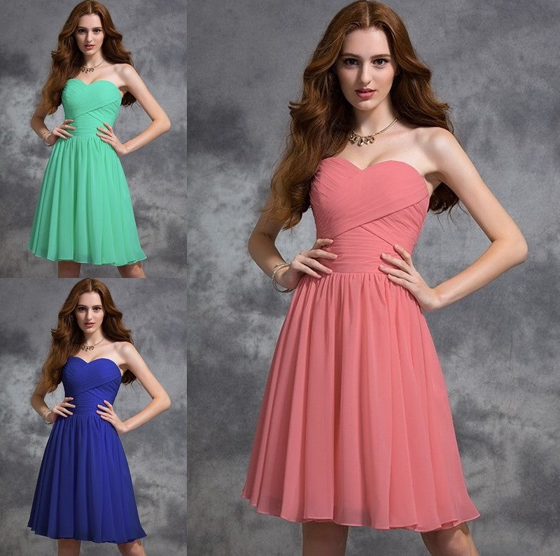 Ruched Short Sweetheart A-line/Princess Sleeveless Chiffon Bridesmaid Dresses