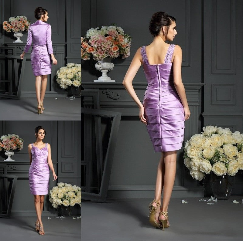 Straps of Mother Ruched Sheath/Column Short Satin Sleeveless the Bride Dresses