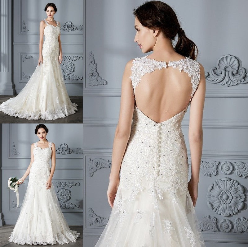 Sweetheart Lace Court Sleeveless Trumpet/Mermaid Train Wedding Dresses