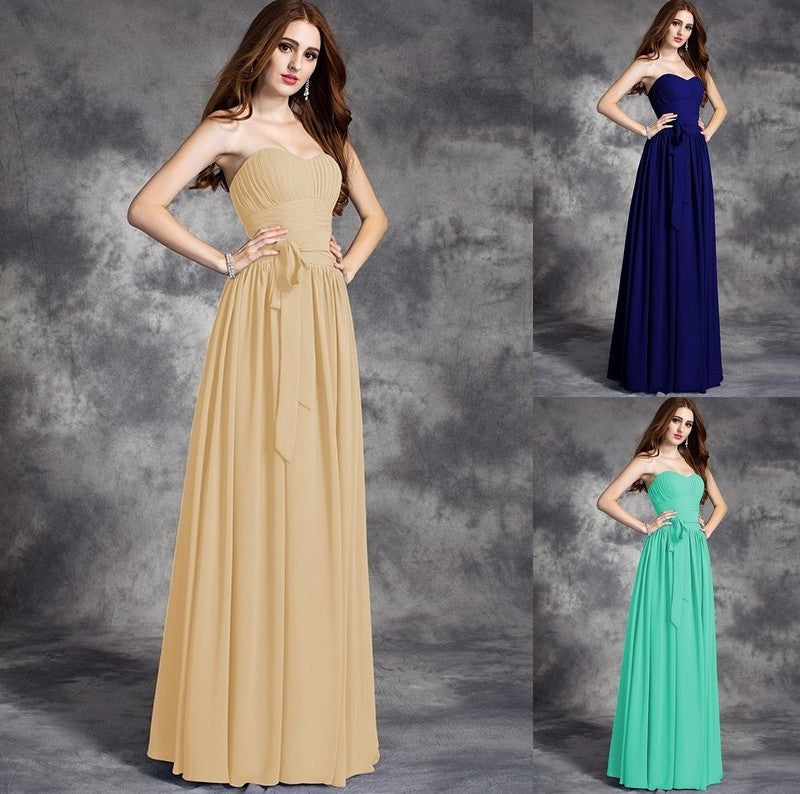 Sweetheart Ruffles A-line/Princess Sleeveless Long Chiffon Bridesmaid Dresses