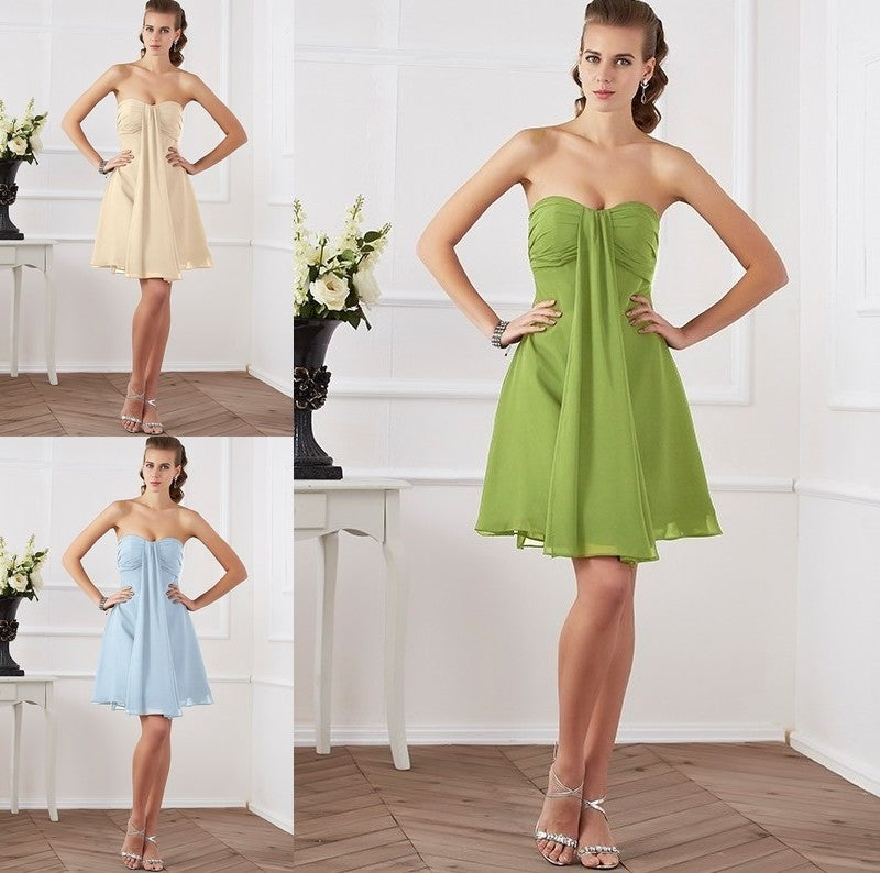 Strapless Short Sleeveless A-Line/Princess Pleats Chiffon Bridesmaid Dresses