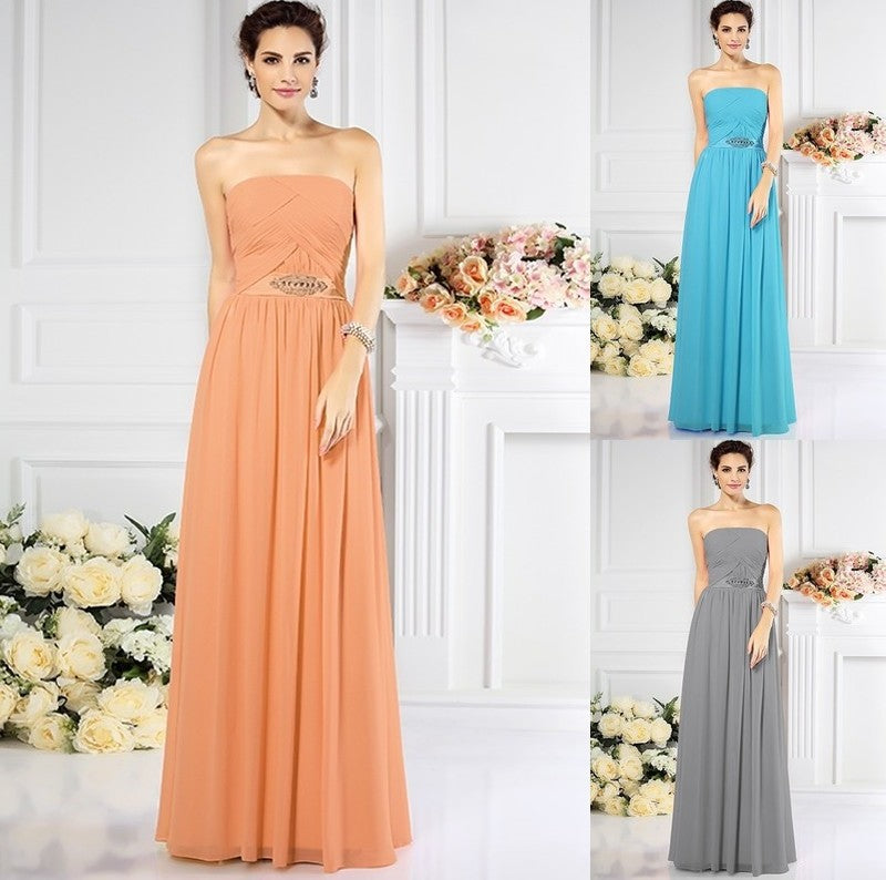 Strapless A-Line/Princess Pleats Long Sleeveless Chiffon Bridesmaid Dresses