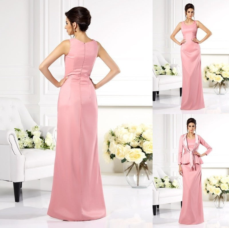 Sleeveless of Square Mother Long Satin Woven Elastic Sheath/Column the Bride Dresses