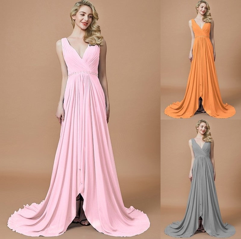 V-neck Chiffon Sleeveless Sweep/Brush A-Line/Princess Train Bridesmaid Dresses