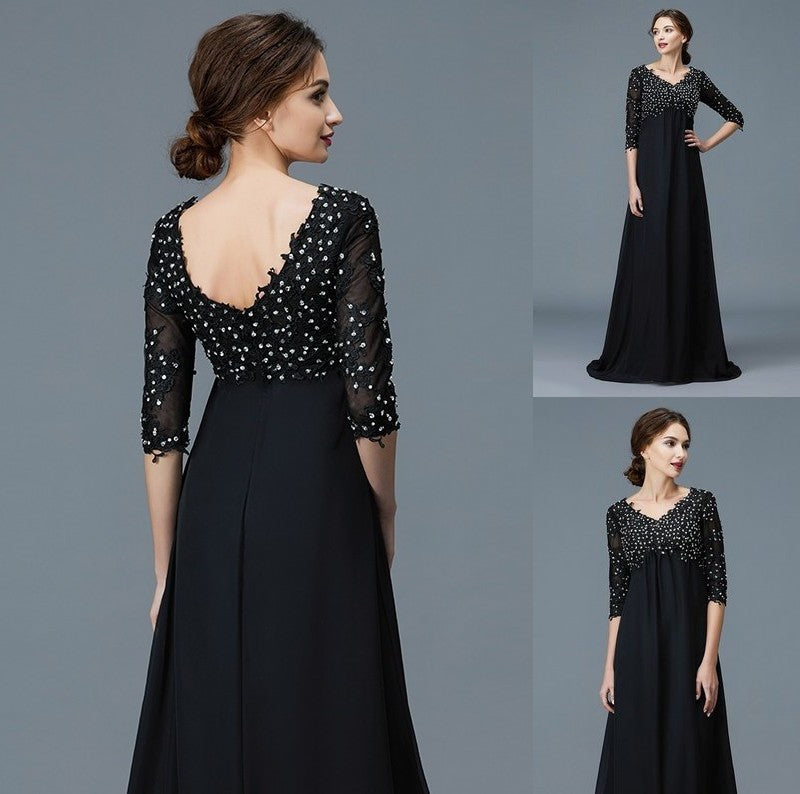 V-neck of Beading 1/2 Floor-Length Chiffon Sleeves A-Line/Princess Mother the Bride Dresses