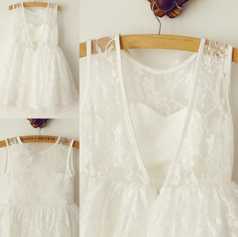 A-Line/Princess Tulle Lace Sleeveless Straps Knee-Length Flower Girl Dresses