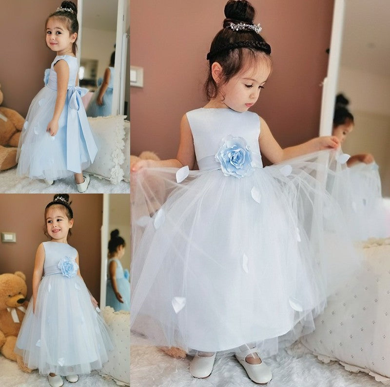 Hand-Made Tulle Ankle-Length Sleeveless A-Line/Princess Flower Scoop Flower Girl Dresses