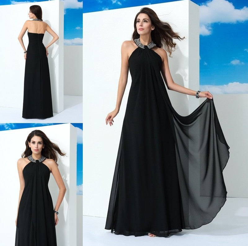 Sleeveless Beading A-Line/Princess Halter Long Chiffon Dresses