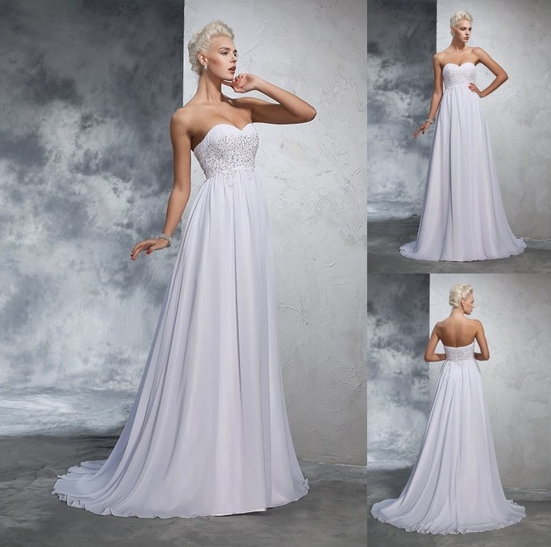 Sweetheart Sleeveless A-Line/Princess Long Beading Chiffon Wedding Dresses