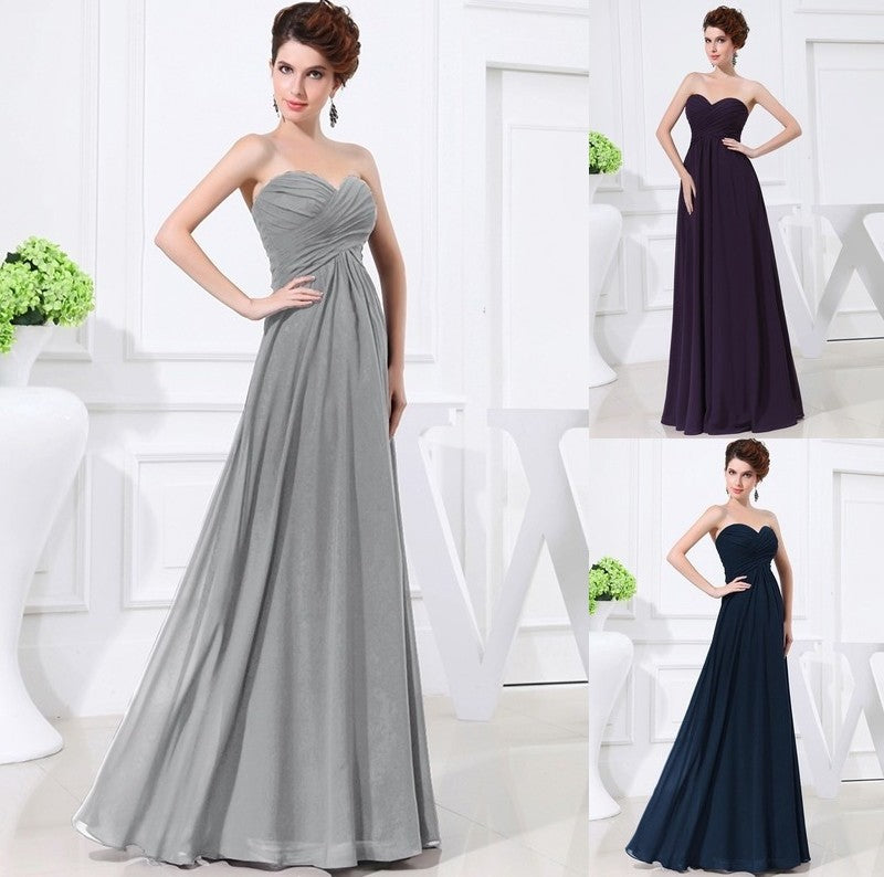 Sweetheart Chiffon Sleeveless Pleats A-Line/Princess Long Bridesmaid Dresses