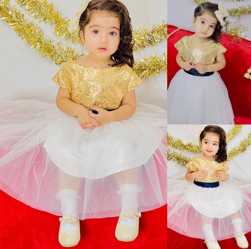 Tea-Length A-Line/Princess Sequin Sleeves Scoop Short Tulle Flower Girl Dresses